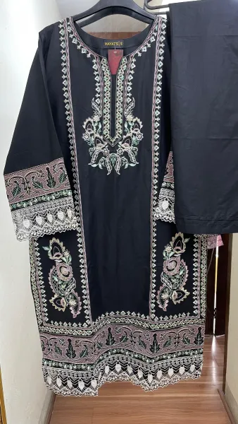 Pakistani Original Hayat Stitched Cotton Co-ords 2 Pcs _ Black  